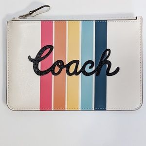 COACH Leather Pouch With Rainbow Stripes